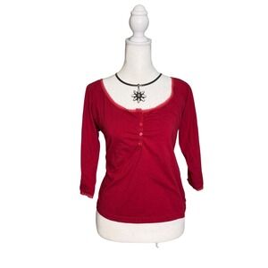 Y2K American Eagle Red Lace Trim Henley Top Women's XL Fitted Coquette